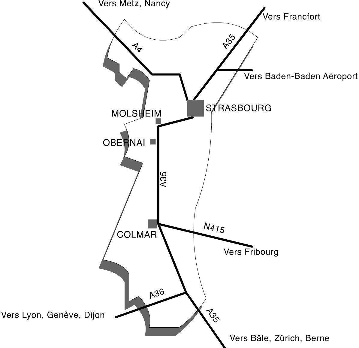 Plan de la région d'Alsace